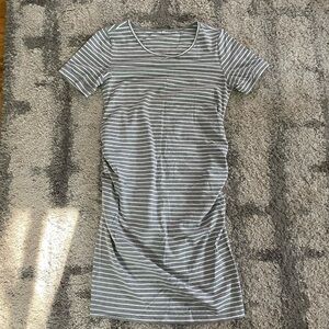 Gray and white maternity dress